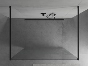 Mexen Kioto, priechodná sprchová zástena 110 x 200 cm, 8mm sklo číre/biely vzor, 2x čierna stabilizačná rozpera, 800-110-002-70-85