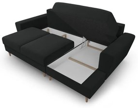 Čierna zamatová rozkladacia/s úložným priestorom rohová pohovka (pravý roh/s leňoškou) Kyoto – Cosmopolitan Design