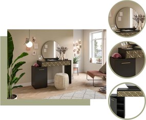 Toaletný stolík so zrkadlom Prismo, čierny/zlatý