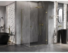 Mexen Lunar-B, pravostranný výklopný sprchový kút 75 x 70 cm, 8mm číre sklo, zlatý profil, 832-075-070-50-00-P