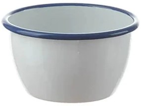 Biela smaltovaná šalátová miska s modrou linkou White blue - Ø 13,5*7,5cm