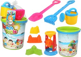 LEAN Toys Súprava hračiek na piesok Vedierko Mlynček na zalievanie Formičky Farebné
