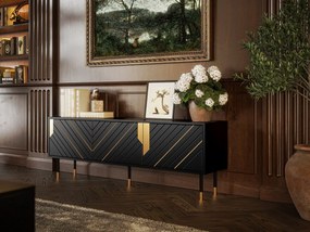 Tv stolík/skrinka Maramax 150 3D, Farby: čierna + čierna + zlatá