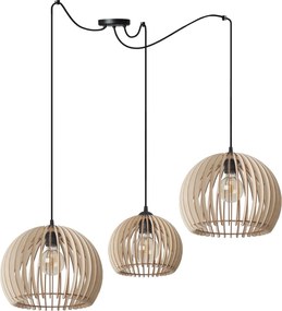 Závesné svietidlo Timber Spider 6, 3x drevené tienidlo