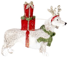 Vianočné dekoratívne soška psa s darčekmi - 9 * 3 * 8 cm
