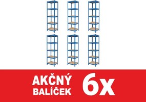 Akcia 6x Regál 180x40x40 cm lakovaný 5-policový, nosnosť 875 kg - modrý - 6ks