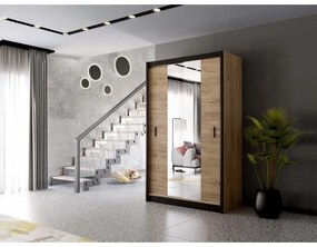 Šatní skriňa MIRO 150x215 cm dub craft/čierna so zrkadlom