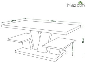 Mazzoni VIVA MAT Dub Sonoma/Biely - moderný konferenčný stolík s policami