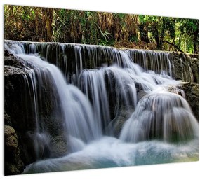 Sklenený obraz vodopádov v džungli (70x50 cm)
