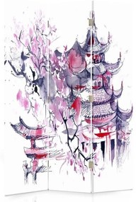 Ozdobný paraván Japonská růžová krajina - 110x170 cm, trojdielny, klasický paraván