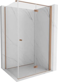 Mexen Mist-F T, 1-krídlový skladací sprchový kút pravý 80 x 85 cm, číre sklo, medený matný profil, 8A6T-080-085-65-00-P