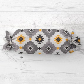 Biante Vankúš valec bonbon Sandra SA-520 Žlto-sivý aztécky vzor 15x40 cm