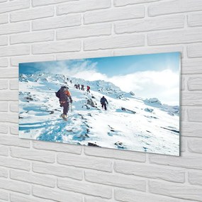 Obraz na skle Lezenie na hory v zime 120x60 cm
