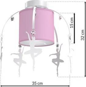 Detské stropné svietidlo Baletnica white, 1x ružové textilné tienidlo, w