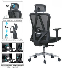 Kancelárska ergonomická stolička Neoseat BOROSI — čierna, nosnosť 150 kg