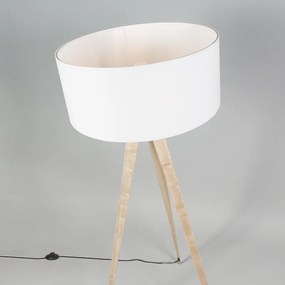 Moderná stojaca drevená lampa s bielym tienidlom - Ilse