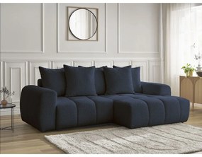 Modrá rozkladacia/s úložným priestorom rohová pohovka z textílie buklé (pravý roh/s leňoškou) Roxelane – Bobochic Paris