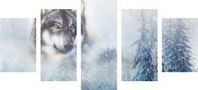 5-dielny obraz vlk v zasneženej krajine - 200x100