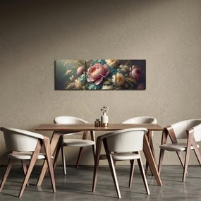 Obraz - Zátišie s kvetmi - maľba (s hodinami) (90x30 cm)