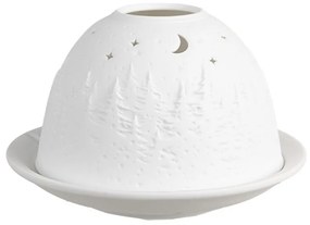Biely porcelánový svietnik na čajovku nočná zimná krajina Paollo - Ø 12*8 cm