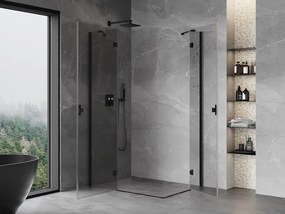 Mexen Mist-H Duo, 2-krídlový výklopný sprchový kút 115 x 90 cm, číre sklo, čierny profil, 8A5-115L-090P-70-00