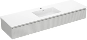 Mexen Rivel, kúpeľňová skrinka 160 cm s umývadlom Otis, 1 zásuvka, drážkovaná, sivá matná/biela, 91A20-16023-1-BF62-W18M01