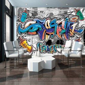 Fototapeta - Farebné Graffiti na šedej (254x184 cm)