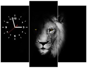 Gario Obraz s hodinami Lev v tieni - 3 dielny Rozmery: 30 x 90 cm