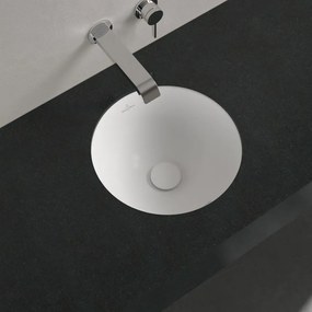 VILLEROY &amp; BOCH Loop &amp; Friends okrúhle umývadlo k zabudovaniu zospodu, bez otvoru, s prepadom, priemer 330 mm, Stone White, s povrchom CeramicPlus, 4A5100RW