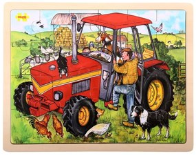 Bigjigs Toys Drevené puzzle traktor 24 dielikov