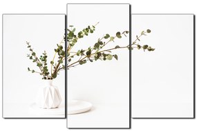 Obraz na plátne - Vetva eukalyptu v bielej váze na bielom pozadí 1272C (135x90 cm)