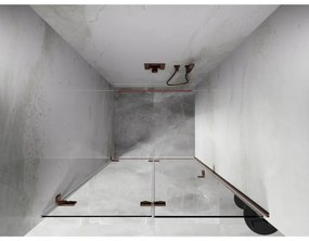 Mexen Lunar-F, skladacie ľavé sprchové dvere 75 cm, 8mm číre sklo, medený matný profil, 836-075-000-65-00-L