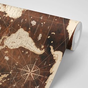 Samolepiaca tapeta historická mapa sveta na drevenom pozadí