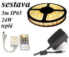 ECOLIGHT LED pásik - 5m - 60LED/m - 4,8 W/m - IP65 - 1600Lm - teplá biela + stmievač IR + zdroj - SADA