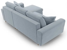 Svetlomodrá zamatová rozkladacia/s úložným priestorom rohová pohovka Kyoto – Cosmopolitan Design