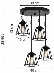 Závesné svietidlo NUVOLA 6, 4x čierne drôtené tienidlo, O