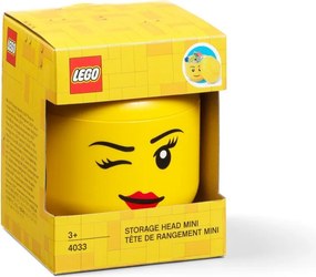Žltá úložná škatuľa v tvare hlavy LEGO® whinky, 10,5 x 10,6 x 12 cm
