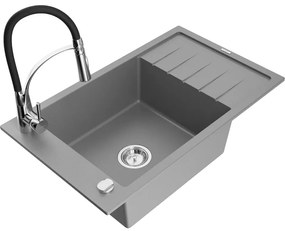 Mexen Elias, 1-komorový granitový drez 795x480x200 mm a drezová batéria Aster, šedá, 6511-71-73450-07