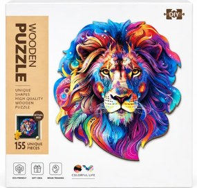 Drevené puzzle Lev s rámikom - 155 dielikov