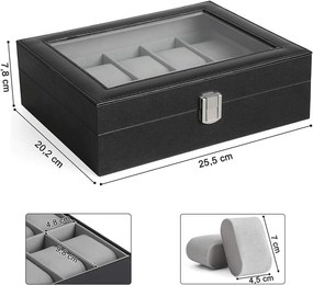 Box na hodinky Watch1, 25,5x7,8x20,2 cm, čierna/sivá