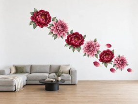 Pivonky a georgíny vínové akvarelové nálepky do spálne na stenu arch 46 x 34 cm
