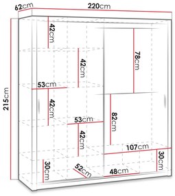 Šatníková skriňa s posuvnými dverami Klary SZ220 KE11 (dub artisan) (so zrkadlom). Vlastná spoľahlivá doprava až k Vám domov. 1105738