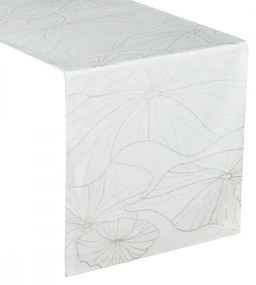Zamatový stredový obrus bielej farby s kvetinovou potlačou Šírka: 35 cm | Dĺžka: 180 cm