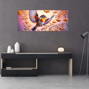 Obraz - Vták s jarabinou (120x50 cm)