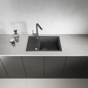 Laveo Barbados, 1-komorový granitový drez 650x440x215 mm, čierna škvrnitá, LAV-SBB_713T