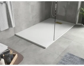 Mexen Hugo, obdĺžniková sprchová vanička SMC 160 x 80 cm, biela, zlatá krytka, 42108016-G