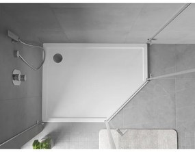 Mexen Flow Slim, ľavostranná päťuholníková sprchová vanička 100 x 80 cm, biela lesklá, 46P108010L