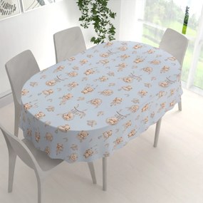 Biante Detský bavlnený oválny obrus Sandra SA-615 Medvedíky v košíčkoch na modrom 50x100 cm