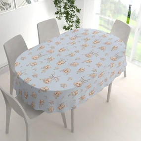 Biante Detský bavlnený oválny obrus Sandra SA-615 Medvedíky v košíčkoch na modrom 50x100 cm