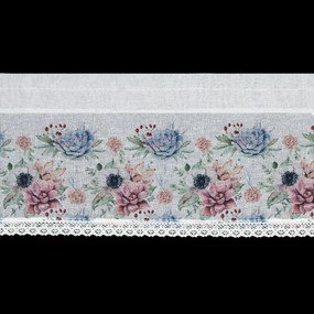 Dekorstudio Kuchynská záclonka DORA zdobená kvetinovou potlačou a čipkou 150 x 30 cm